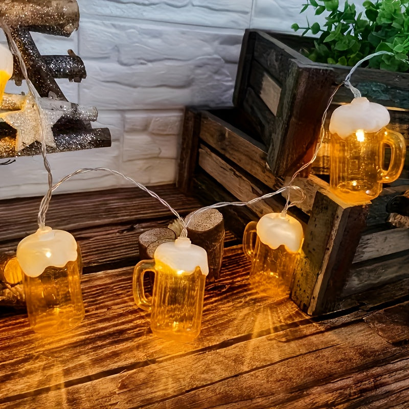Guirlanda LED canecas de cerveja decoração Oktoberfest 2025, set de 2, luz quente