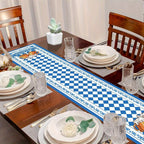 Caminho de mesa Oktoberfest padrão losango azul e branco com motivos bávaros 33×183 cm
