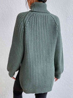 Camisola feminina gola alta canelada com fenda lateral outono inverno