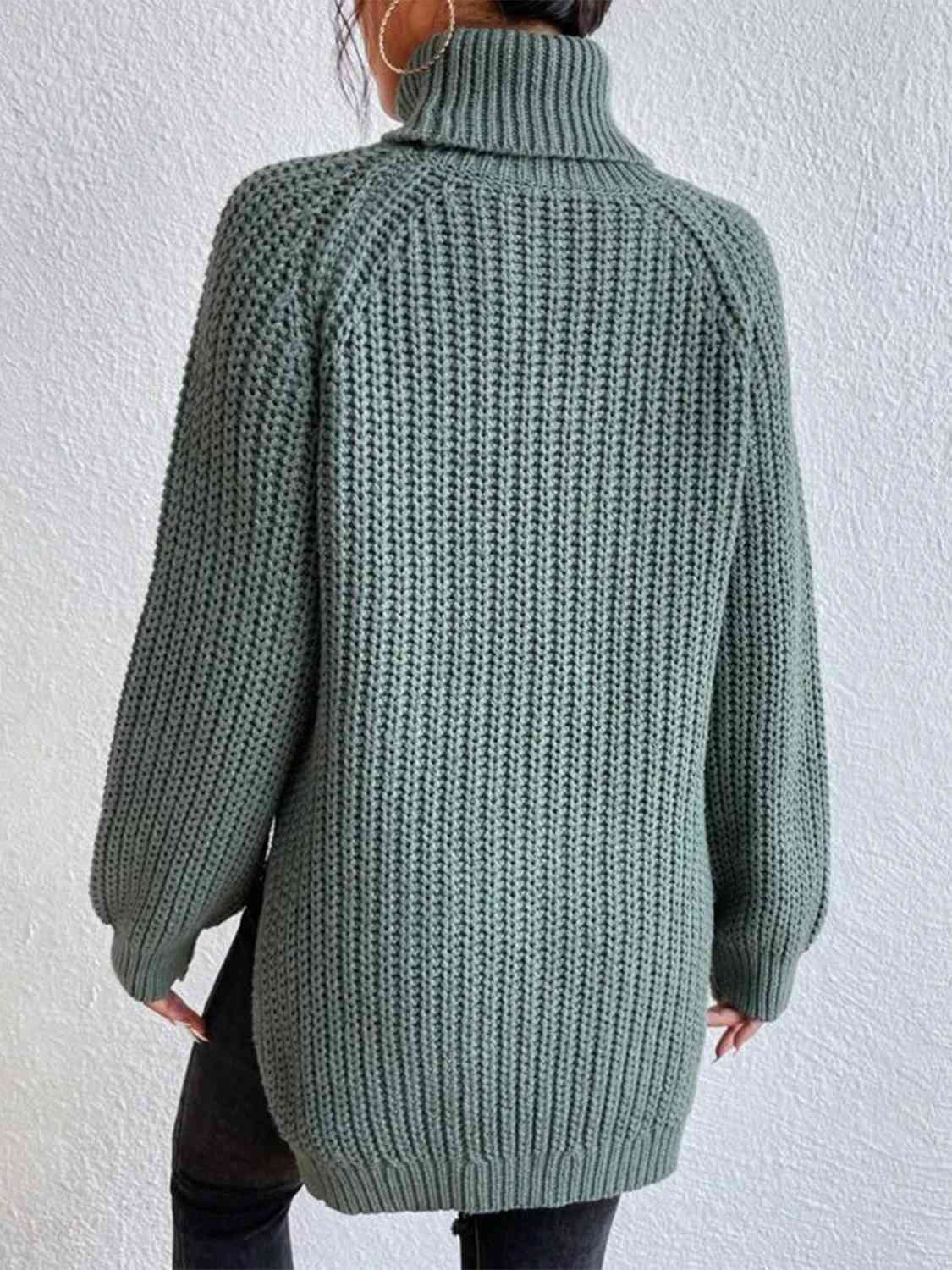 Camisola feminina gola alta canelada com fenda lateral outono inverno