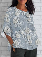 Blusa feminina floral bordado vintage caimento solto e fluido