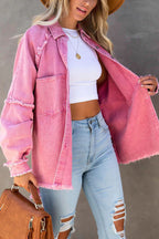 Jaqueta jeans oversized com franjas decorativas estilo casual feminino