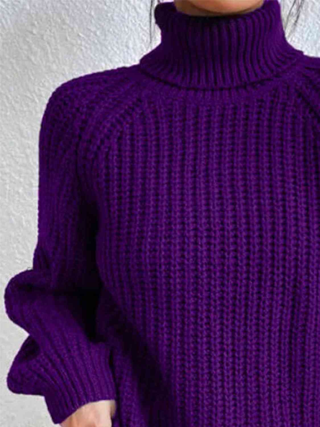 Camisola feminina gola alta canelada com fenda lateral outono inverno
