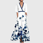 Vestido feminino floral com cinto de cintura e saia evasê