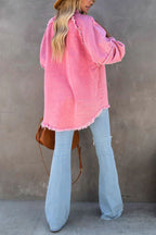 Jaqueta jeans oversized com franjas decorativas estilo casual feminino