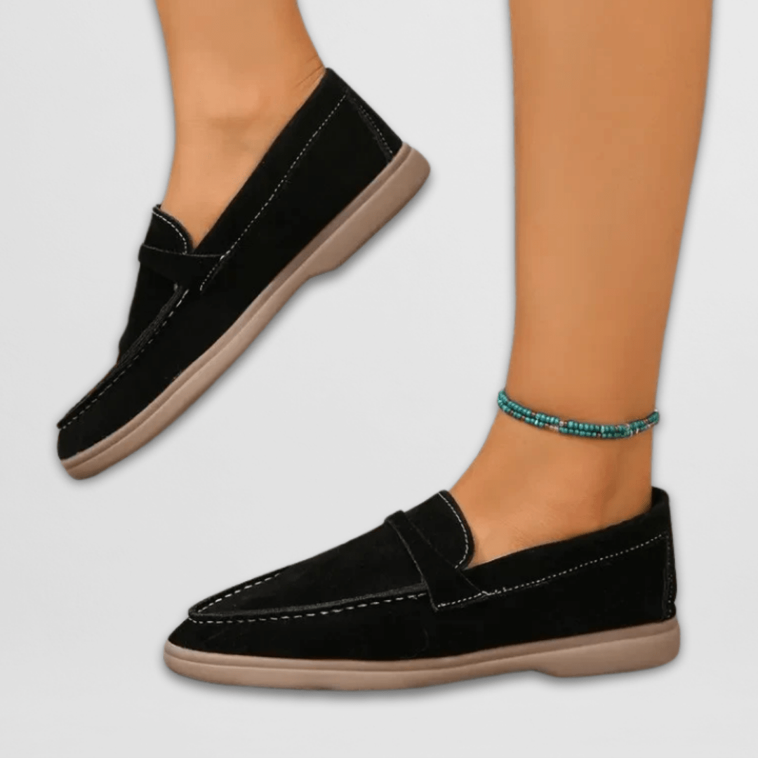 Mocassins femininos clássicos slip-on vista lateral confortável