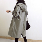 Casaco trench feminino longo com capuz ajustável em vários tons
