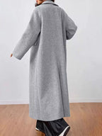 Casaco longo oversized feminino com gola lapela em cinzento