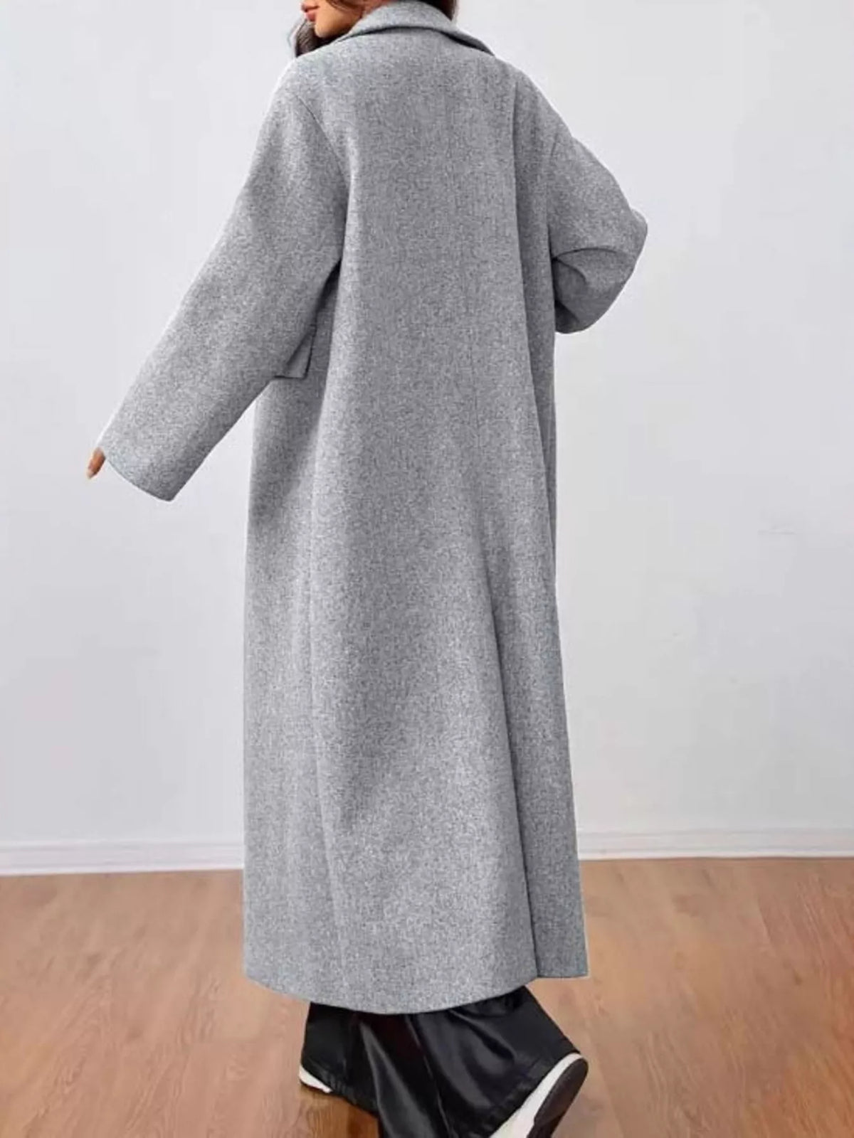 Casaco longo oversized feminino com gola lapela em cinzento