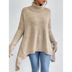 Camisola feminina gola alta bainha assimétrica outono