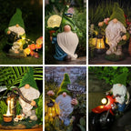 Gnomos Solares de Jardim em resina impermeável com luz LED branco quente e sensor de crepúsculo