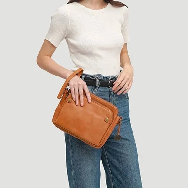 Bolsa crossbody couro tiracolo com fecho zíper e alça ajustável