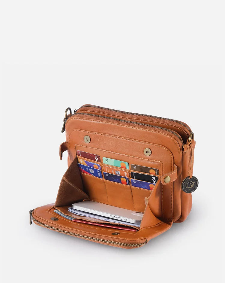 Bolsa crossbody couro tiracolo com fecho zíper e alça ajustável