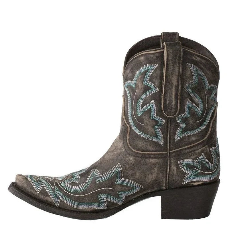 Botas cowboy couro femininas bordadas estilo western