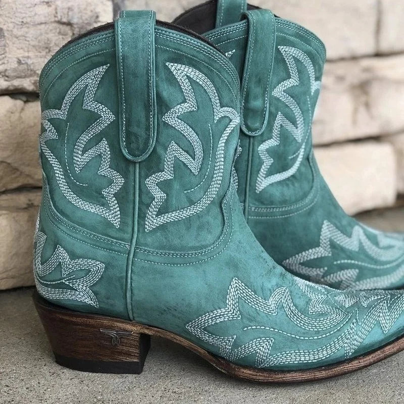 Botas cowboy couro femininas bordadas estilo western