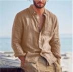 Camisa masculina casual respirável disponível em caqui, verde escuro, cinza e preto
