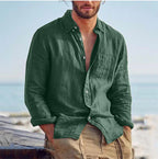 Camisa masculina casual respirável disponível em caqui, verde escuro, cinza e preto
