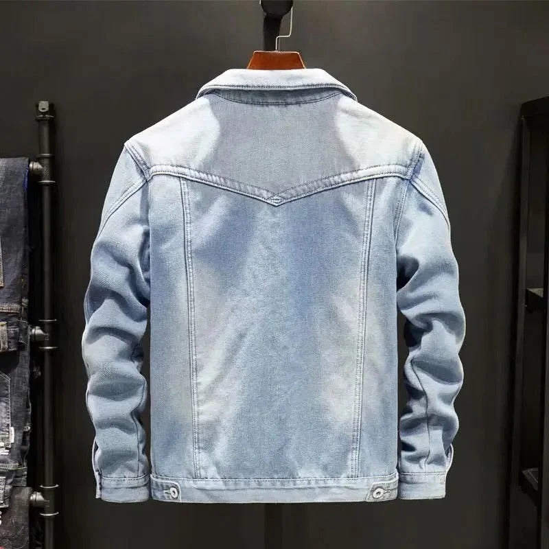 Jaqueta jeans com forro interior macio e tecido resistente ao vento