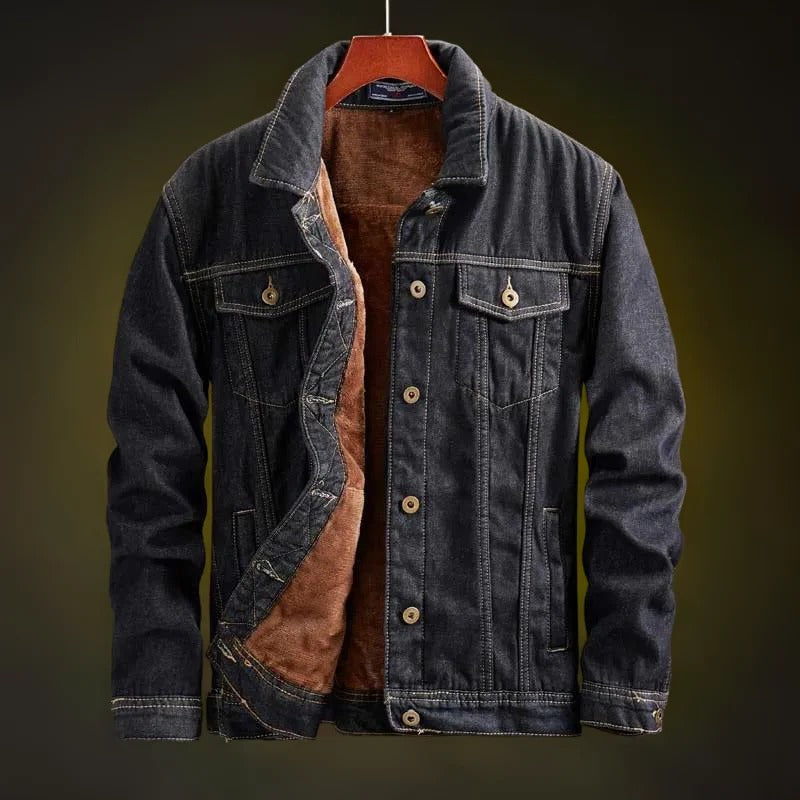Jaqueta jeans com forro interior macio e tecido resistente ao vento