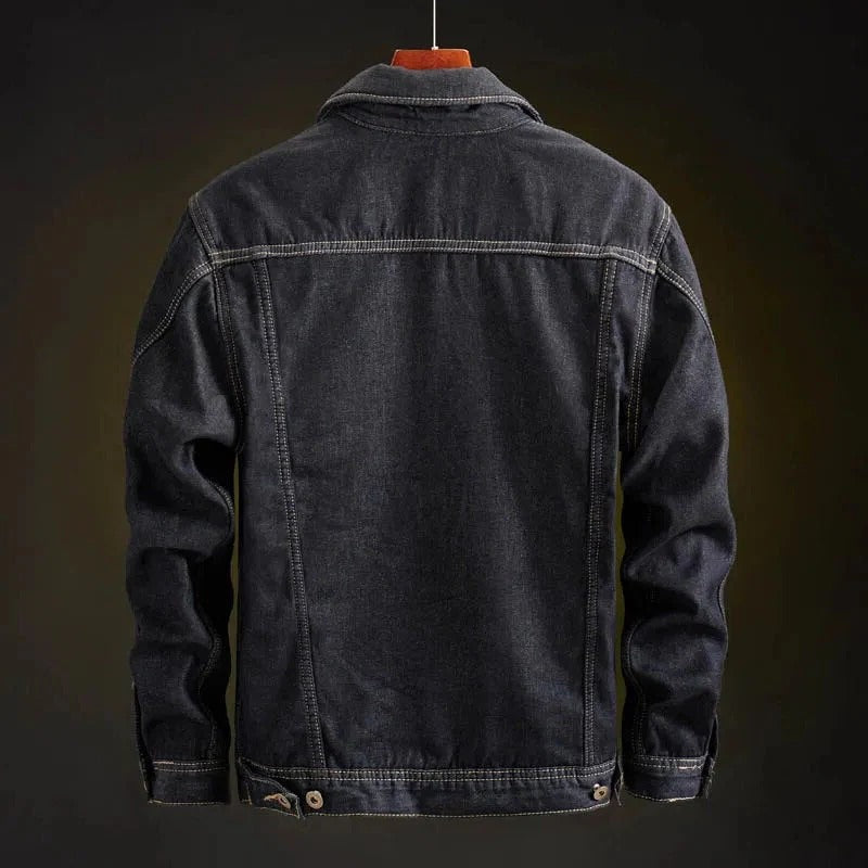 Jaqueta jeans com forro interior macio e tecido resistente ao vento