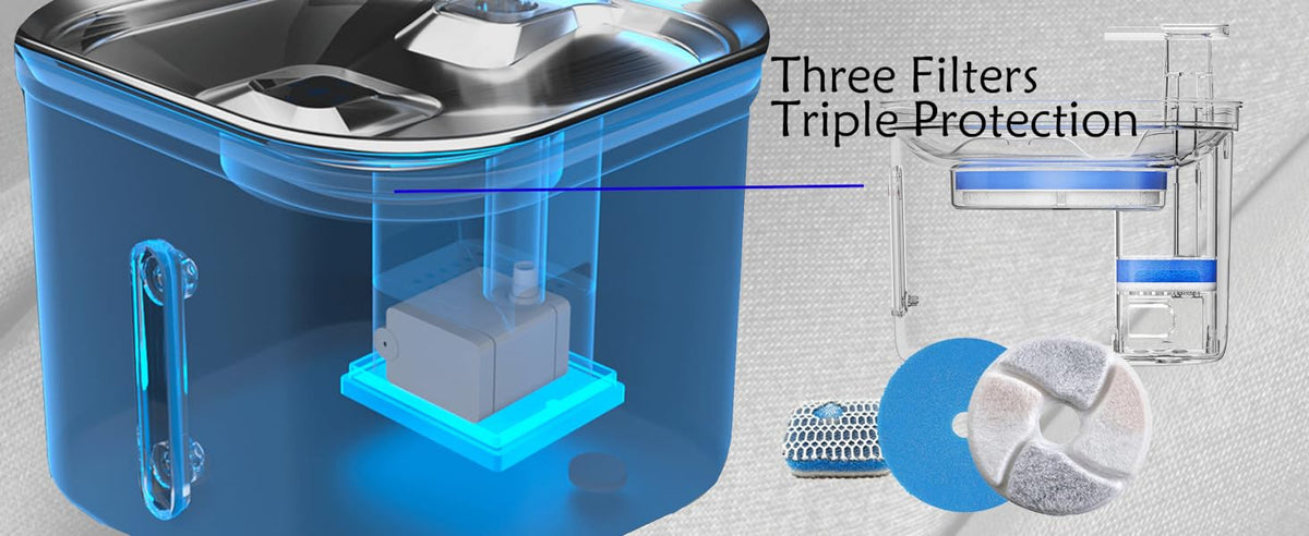 Bebedouro automático para gatos em aço inoxidável com filtração tripla