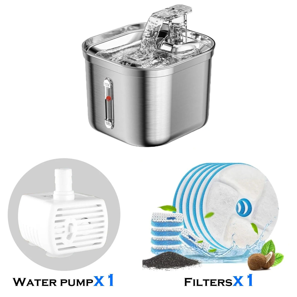 Bebedouro automático para gatos em aço inoxidável com filtração tripla