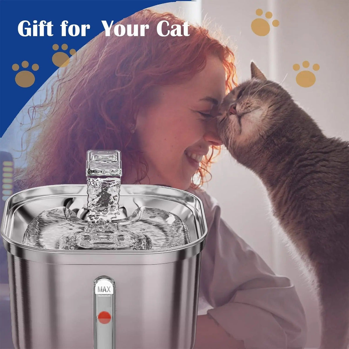 Bebedouro automático para gatos em aço inoxidável com filtração tripla