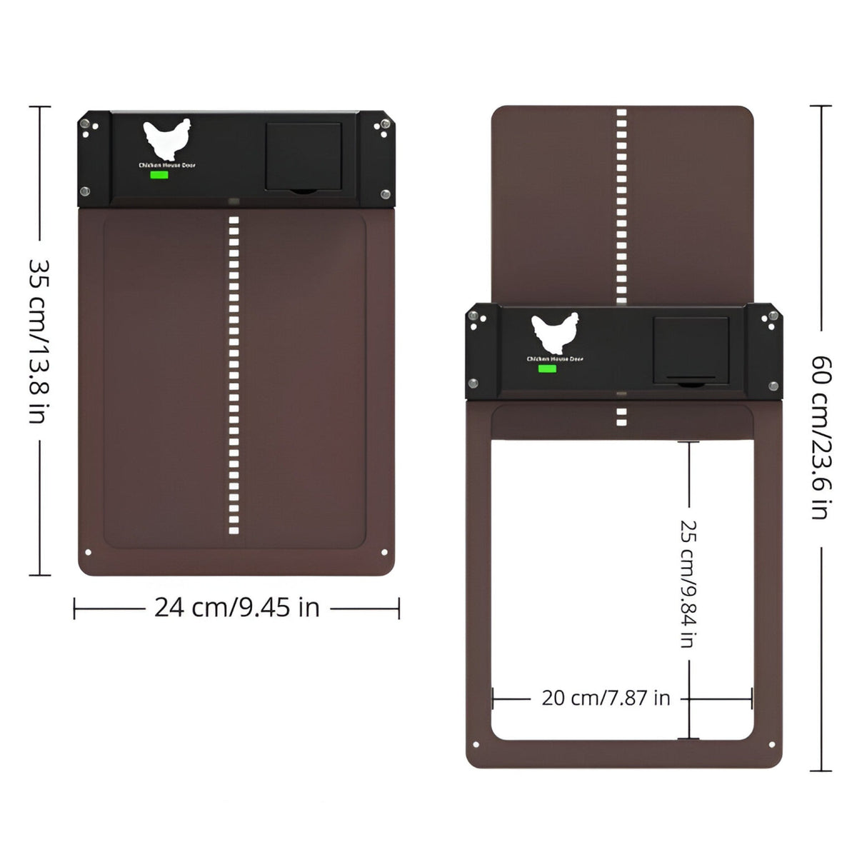 Porta automática para galinheiro com sensor de luz, resistente às intempéries