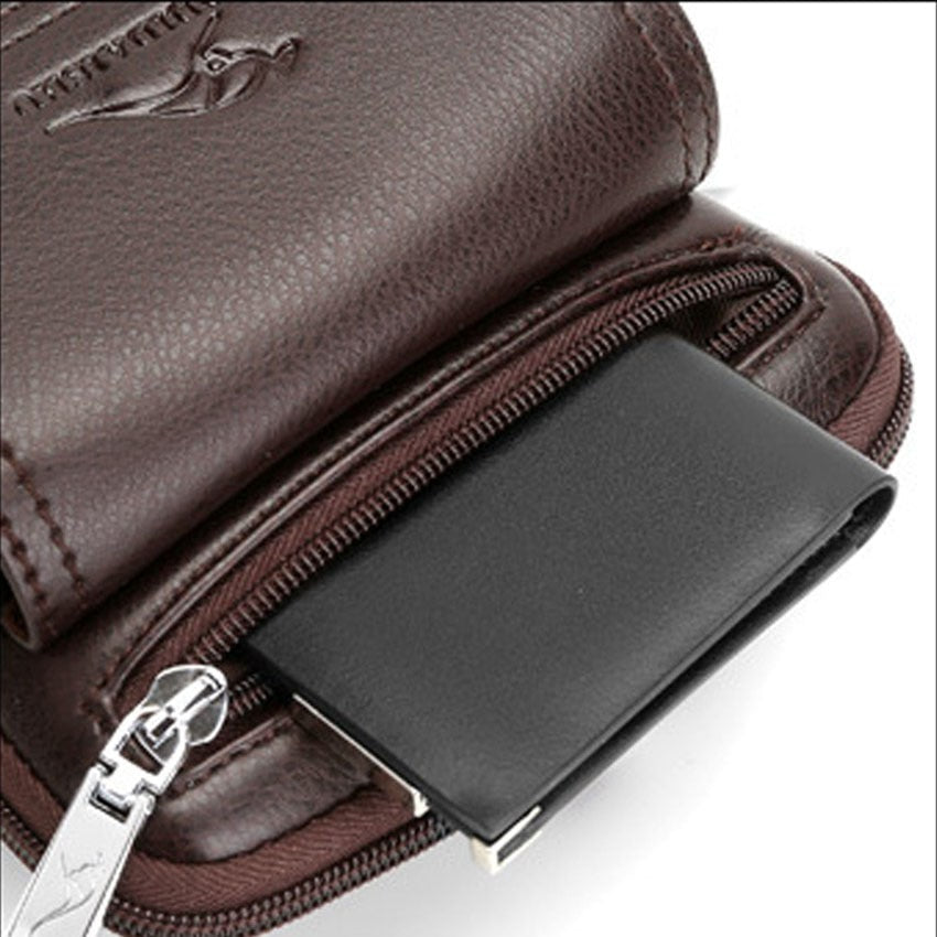 Bolsa crossbody masculina em couro com alça ajustável e fecho zipper