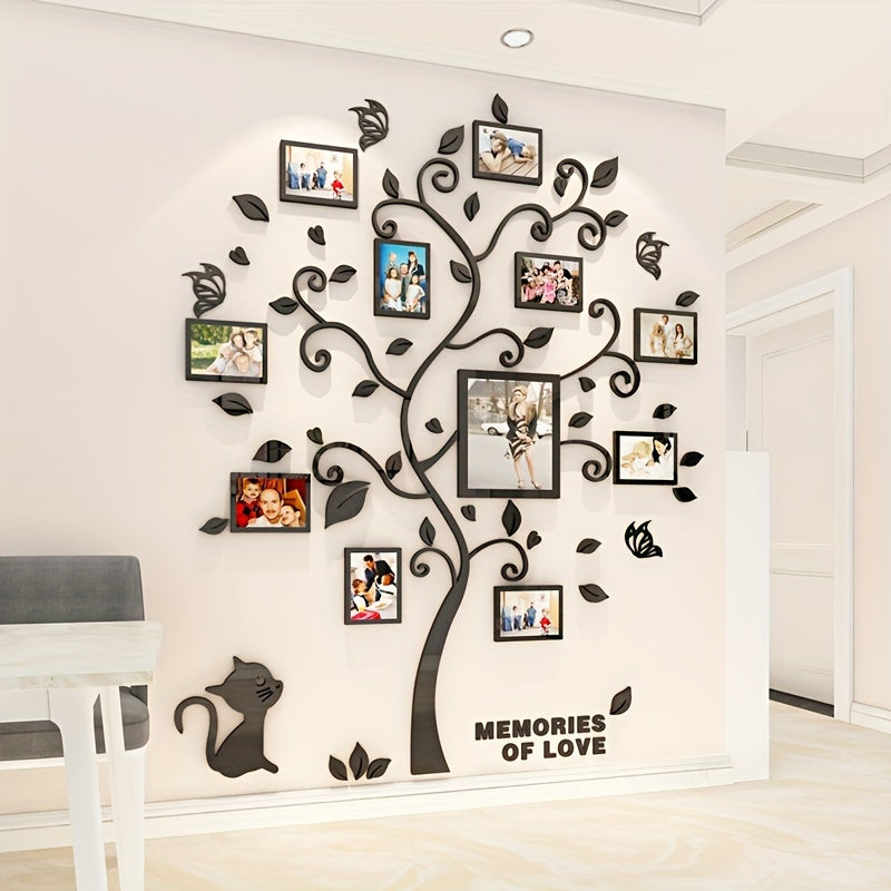 Molduras de foto em acrílico árvore 3D decorativa para parede autoadesiva família