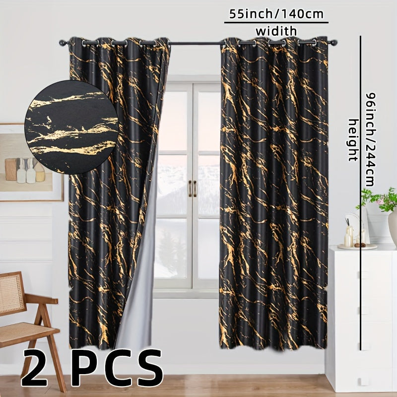 Cortinas blackout padrão mármore com folha de ouro para quarto e sala de estar