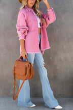 Jaqueta jeans oversized com franjas decorativas estilo casual feminino