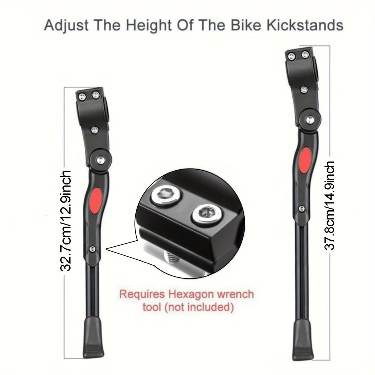 Suporte lateral para bicicleta regulável em alumínio, estável, altura ajustável 32,7 a 37,8 cm