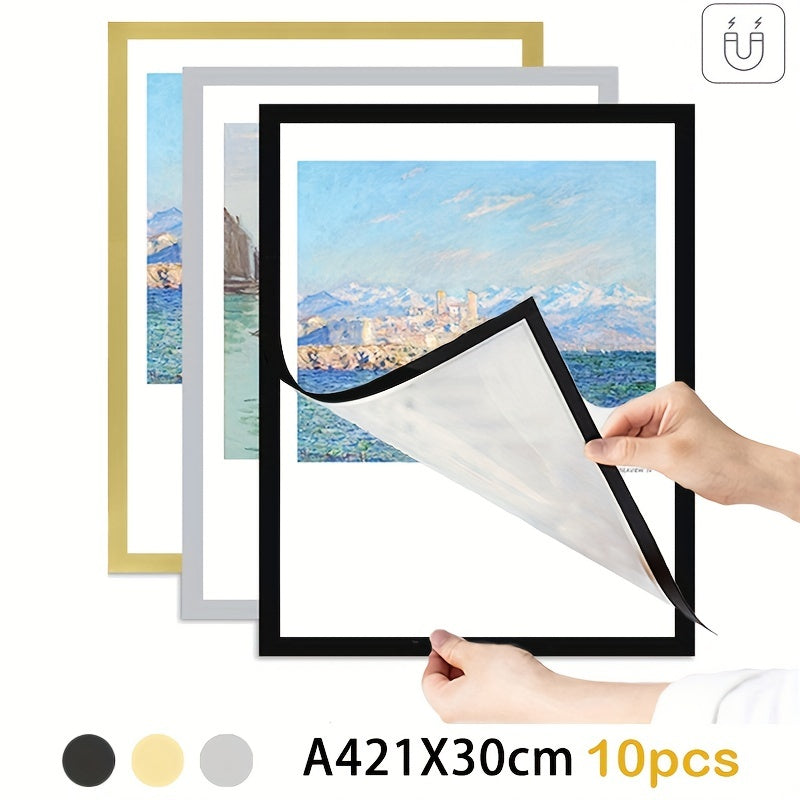 Molduras magnéticas para fotos A4, conjunto de 10, em ouro, prata e preto para decoração de parede