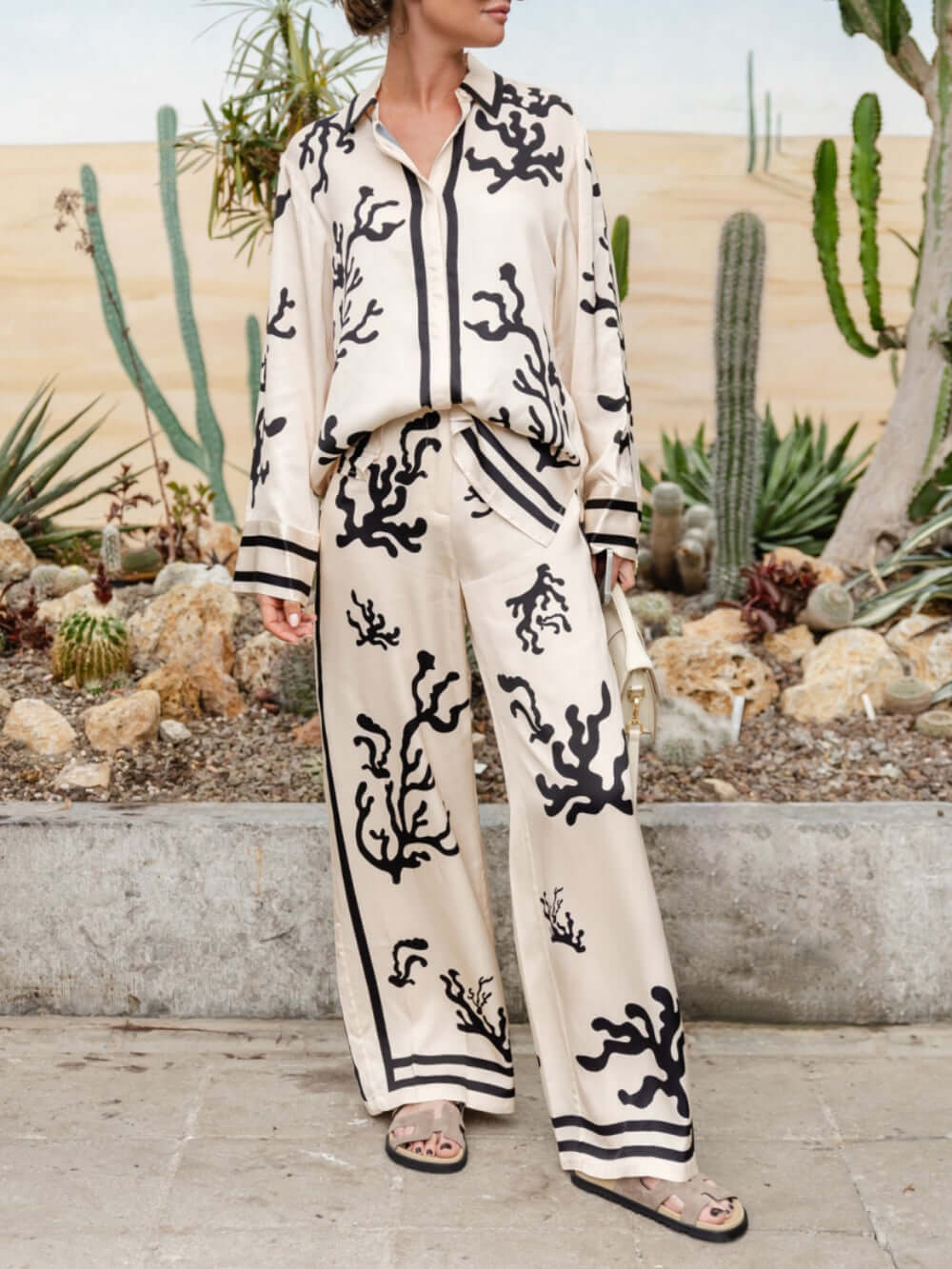 Conjunto feminino blusa e calça wide leg fluida estilo relaxado