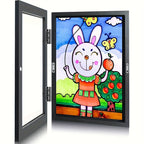 Moldura infantil A4 abertura frontal flip frame para projetos escolares e pinturas, madeira