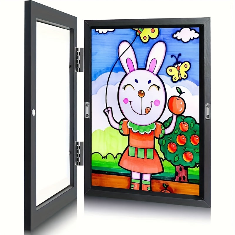 Moldura infantil A4 abertura frontal flip frame para projetos escolares e pinturas, madeira