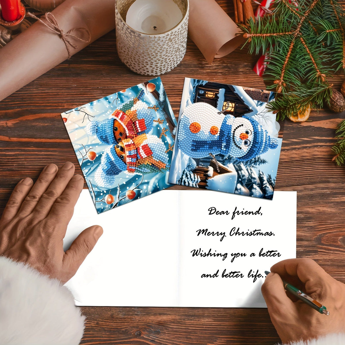 Kit de pintura diamante DIY com 12 cartões de Natal e aniversário, designs de boneco de neve e rena