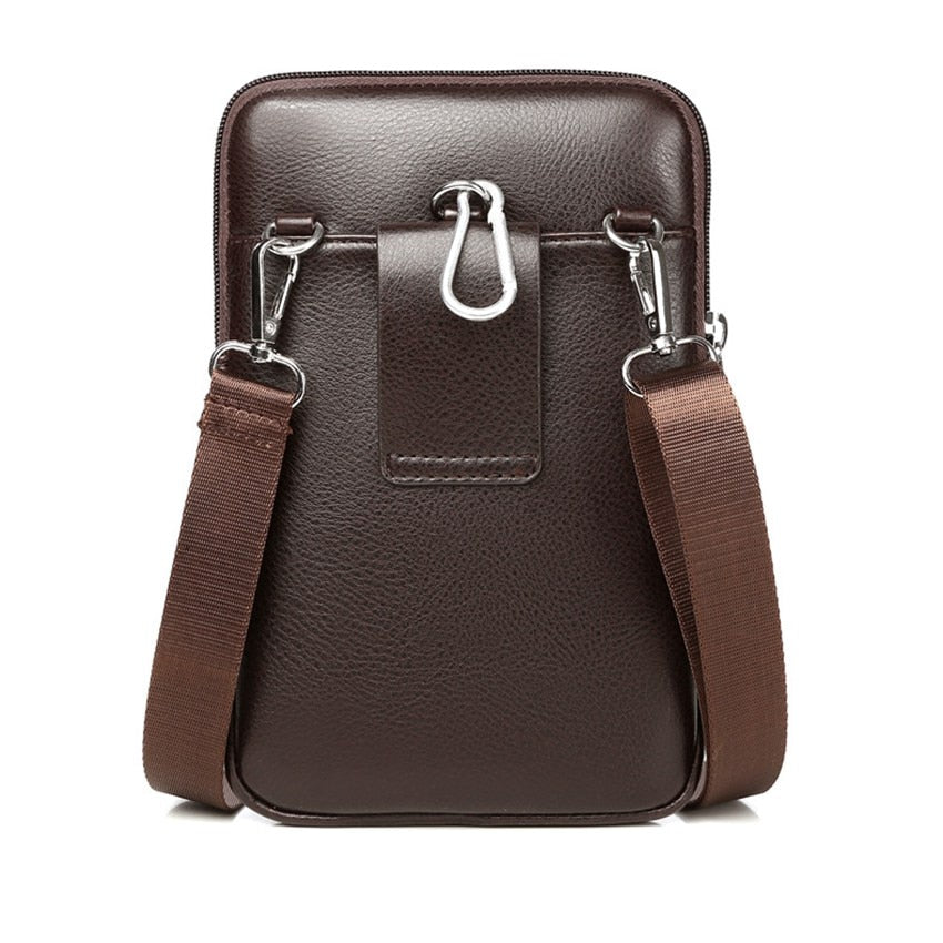 Bolsa crossbody masculina em couro com alça ajustável e fecho zipper