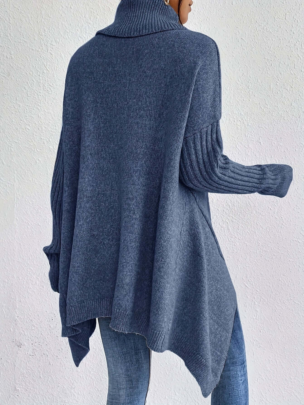 Camisola feminina gola alta bainha assimétrica outono