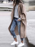 Casaco longo feminino oversized de inverno com fecho de botão único