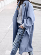 Casaco longo feminino oversized de inverno com fecho de botão único