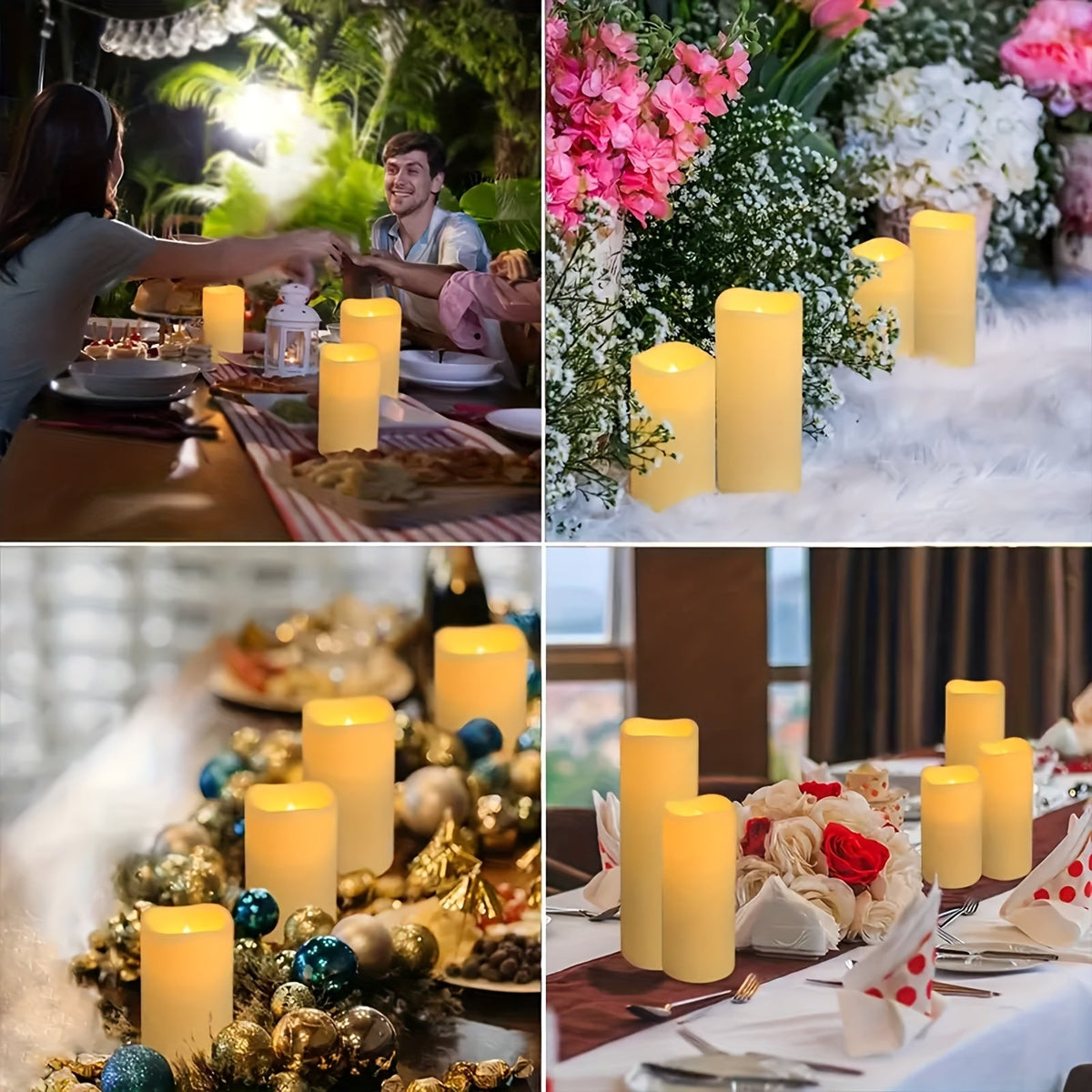 Velas LED sem chama impermeáveis cor marfim, 12 unidades com telecomando e temporizador