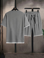 Conjunto masculino de duas peças em tecido waffle, fit relaxado e respirável