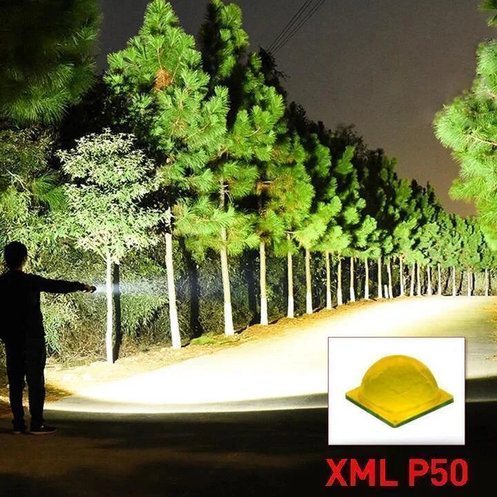 Lanterna LED poderosa 90000 lúmens XHP50 com zoom telescópico e carregamento USB