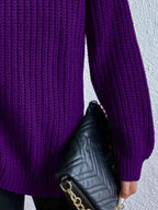 Camisola feminina gola alta canelada com fenda lateral outono inverno