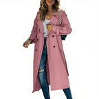 Trench coat feminina corte ajustado gola lapela com cinto removível