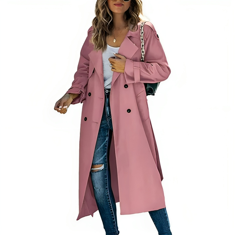 Trench coat feminina corte ajustado gola lapela com cinto removível