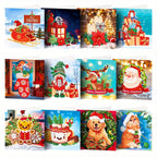 Kit 12 cartões de felicitações diamond painting Natal e Ano Novo com mosaico artesanal colorido