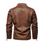 Biker jacket homem couro sintético com ombros estruturados e forro fleece